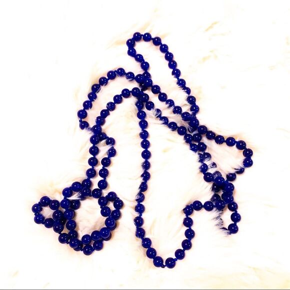 Royal Blue Beaded Long Chain Necklace - Picture 1 of 5